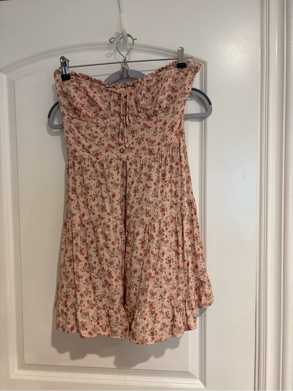 Aeropostale Strapless Floral Tiered Dress - Blush with Red Accents